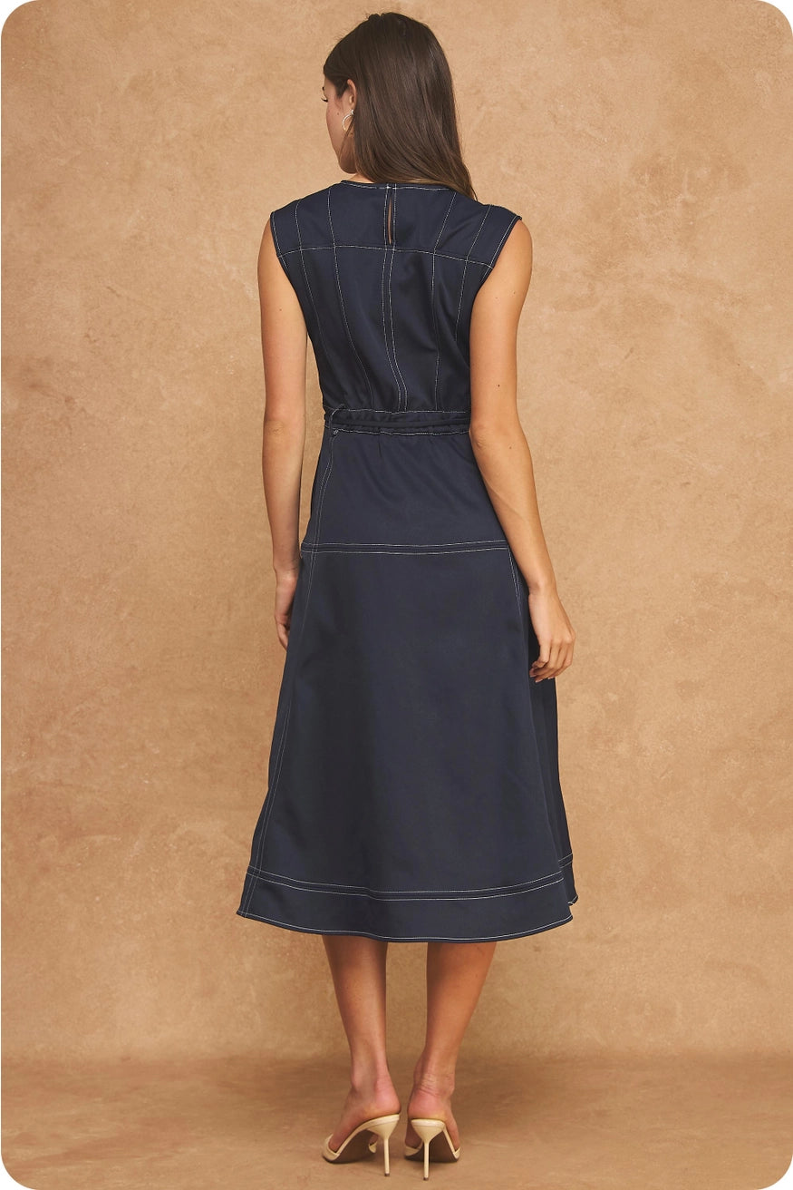 Navy slvls Midi Dress w/Belt