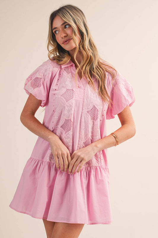 Floral Embroidery Cut-Out Mini Dress