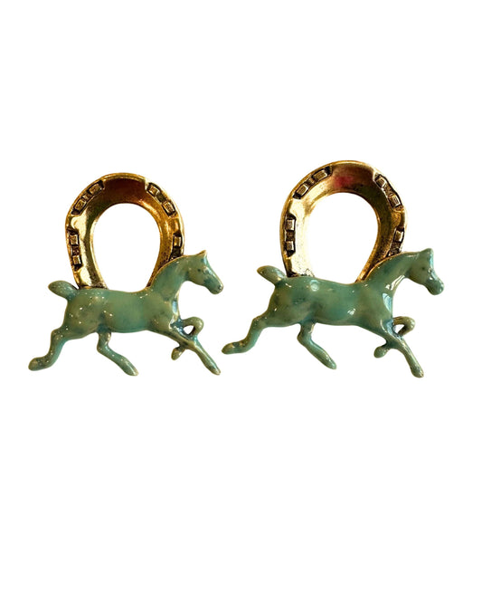 Keeneland Horse Earring in Porcelain Blue