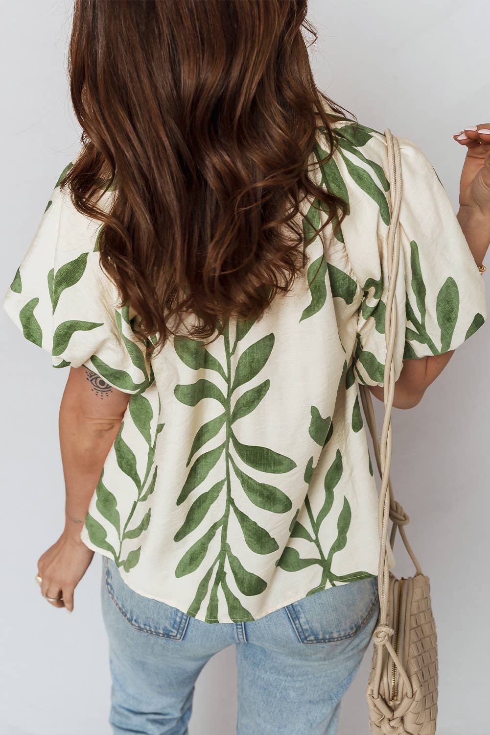 Green Leaf Print Short Sleeve Shirt
