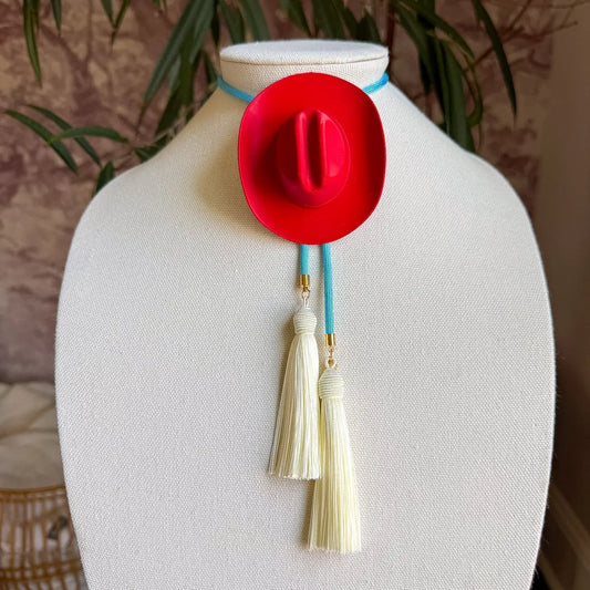 Cowboy Hat Bolo Crimson with Baby Blue & Ivory