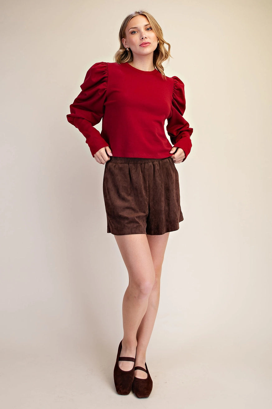 Puff Rib L/S Top - Burgundy