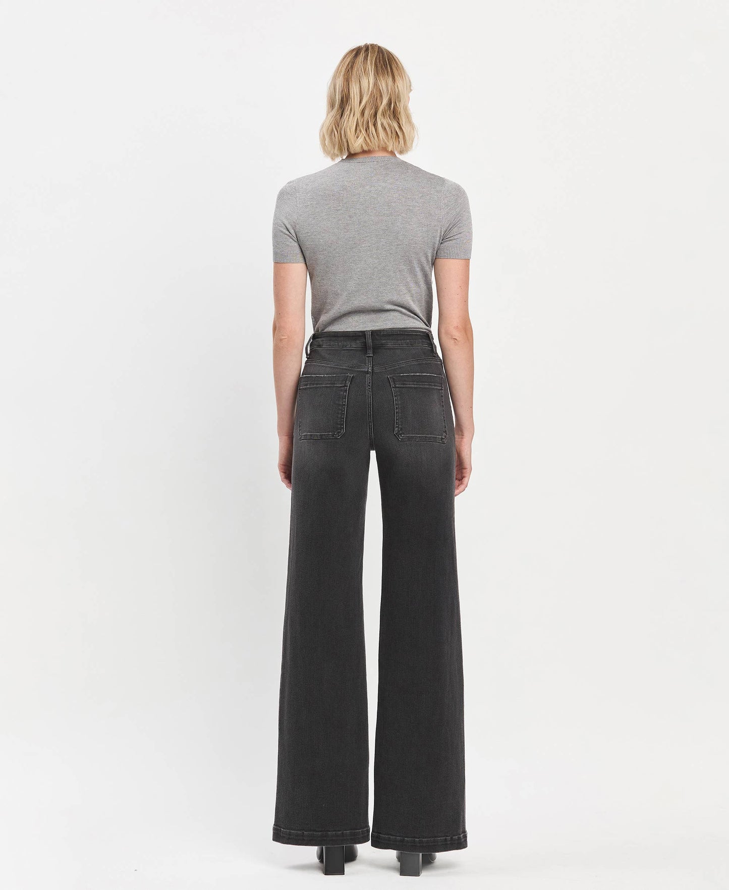 High Rise Patch Pocket Black Wide Trouser Jeans