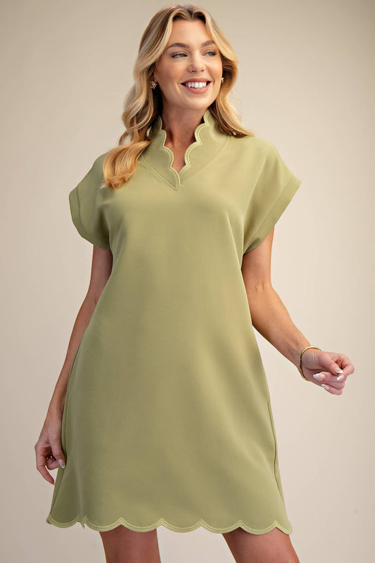 Scallop V-Neck Mini Dress