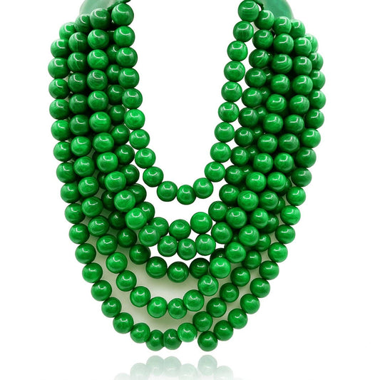 Isadora Multi-Strand Malachite Resin Necklace With Green Vegan Adjustable Clasp