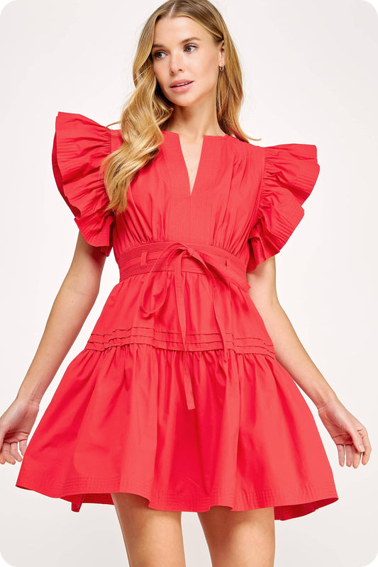 Flutter Sleeve Poplin Mini Dress