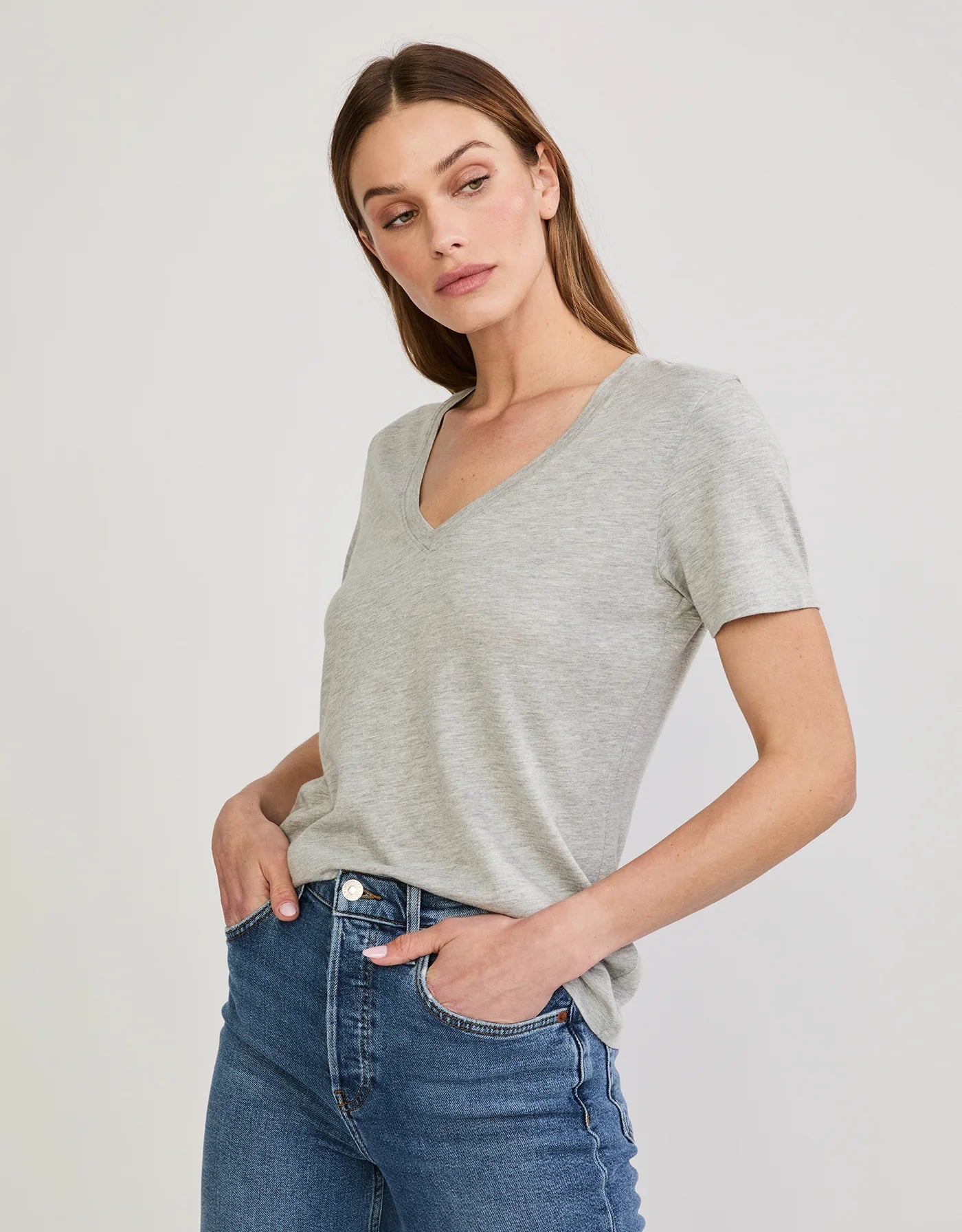 Charleston V-Neck Tee - Heather Grey