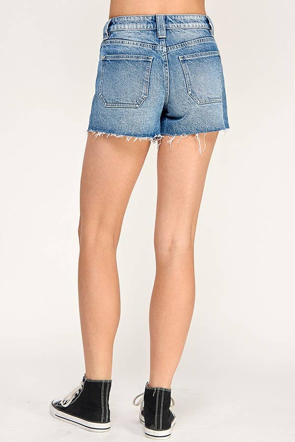 High Rise Patch Pocket Denim Shorts