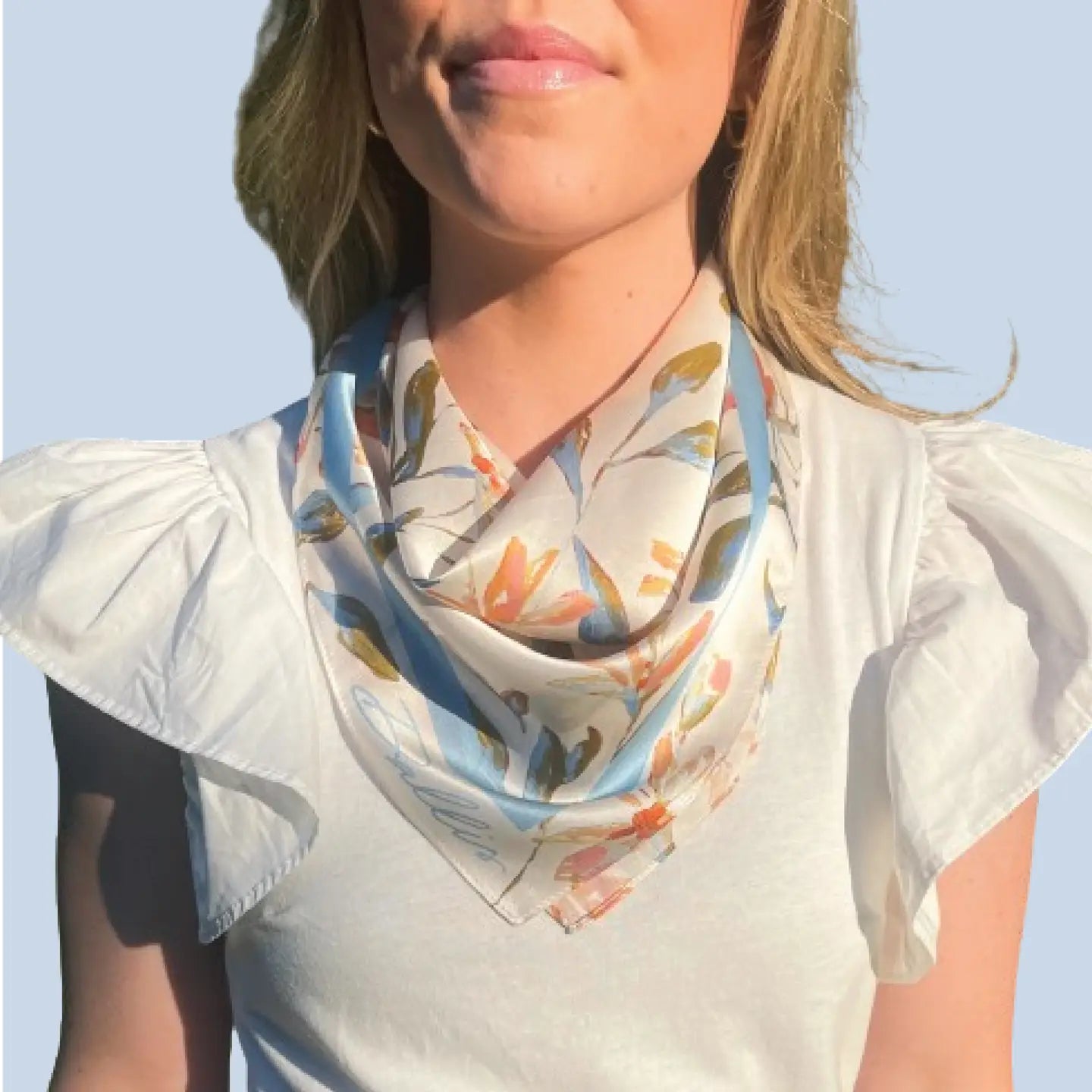 Cream + Blue Botanical Scarf