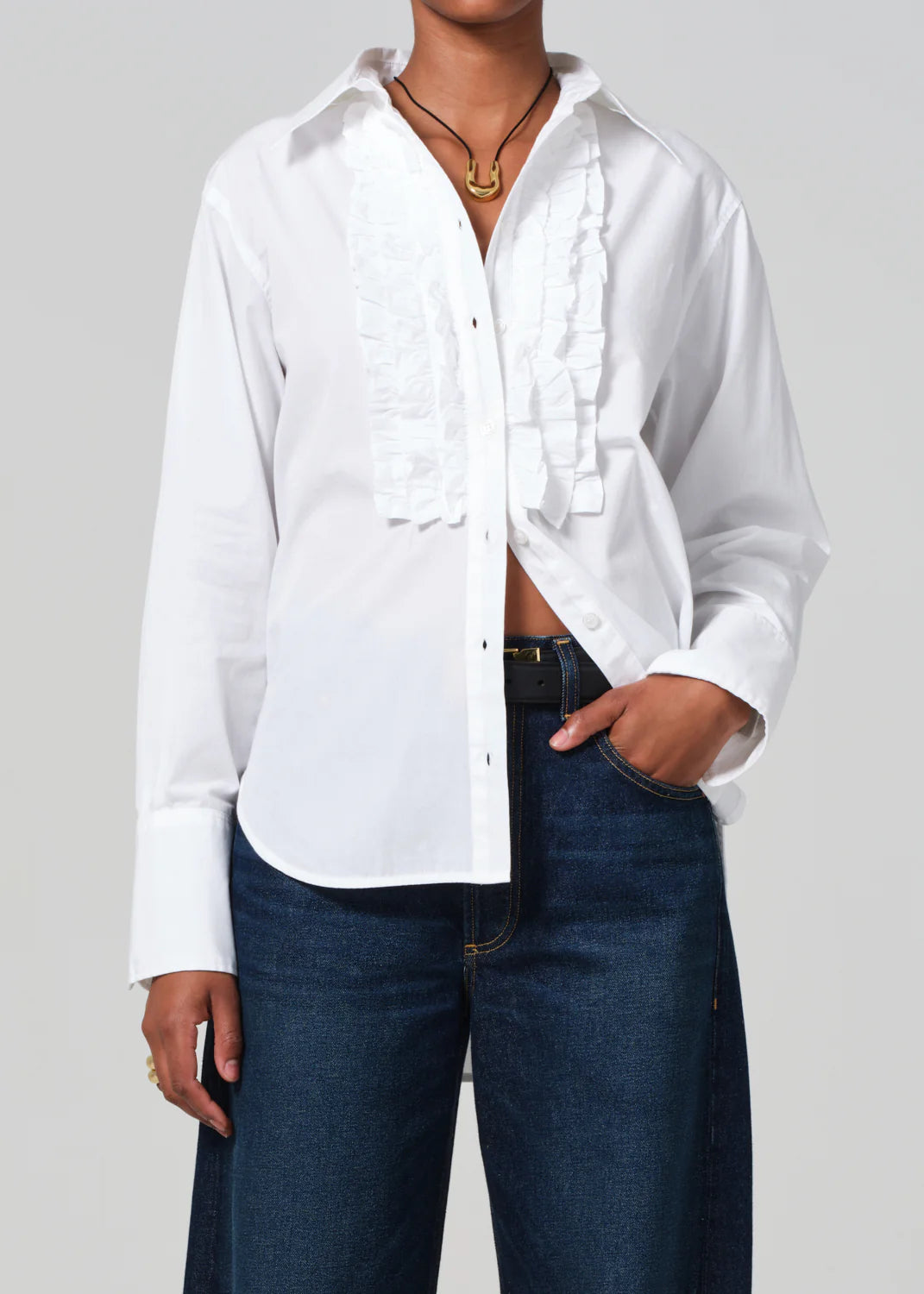 Ruffle Tuxedo Shirt - White