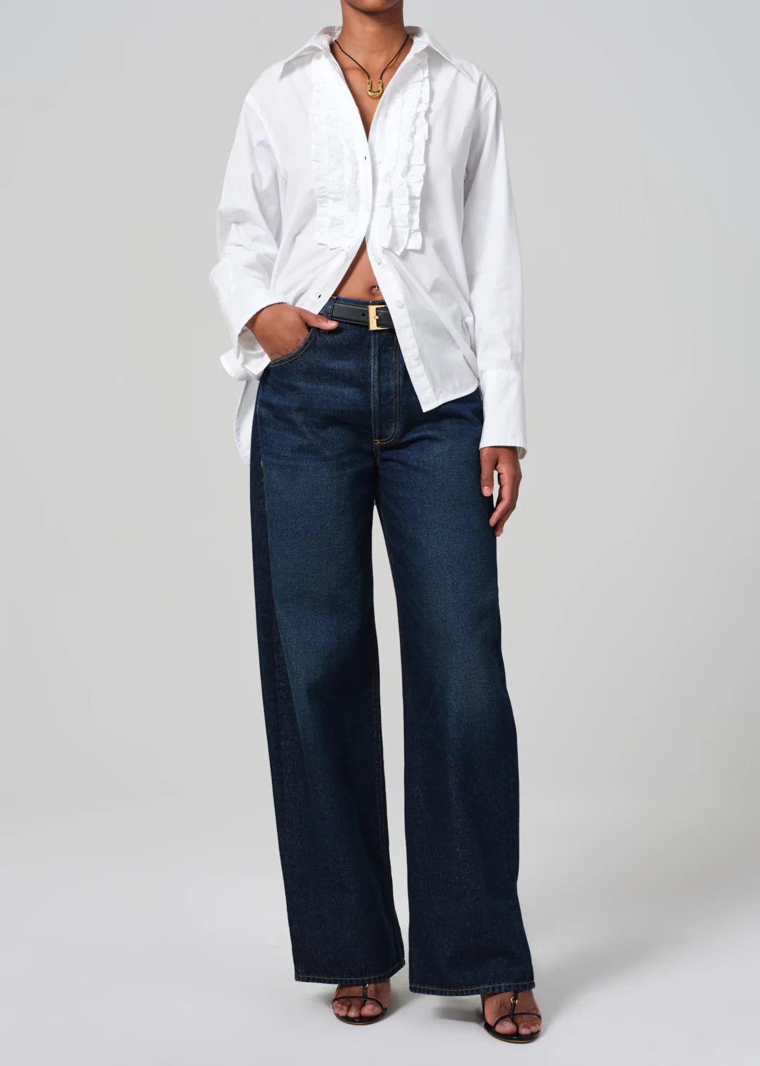 Ruffle Tuxedo Shirt - White