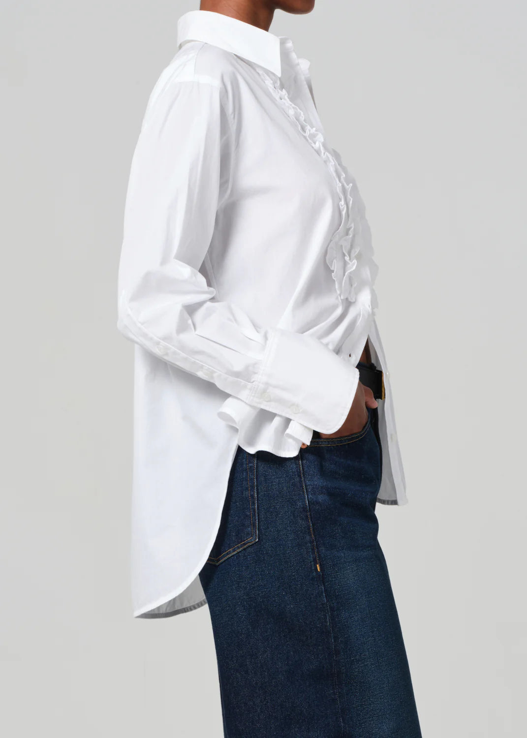 Ruffle Tuxedo Shirt - White