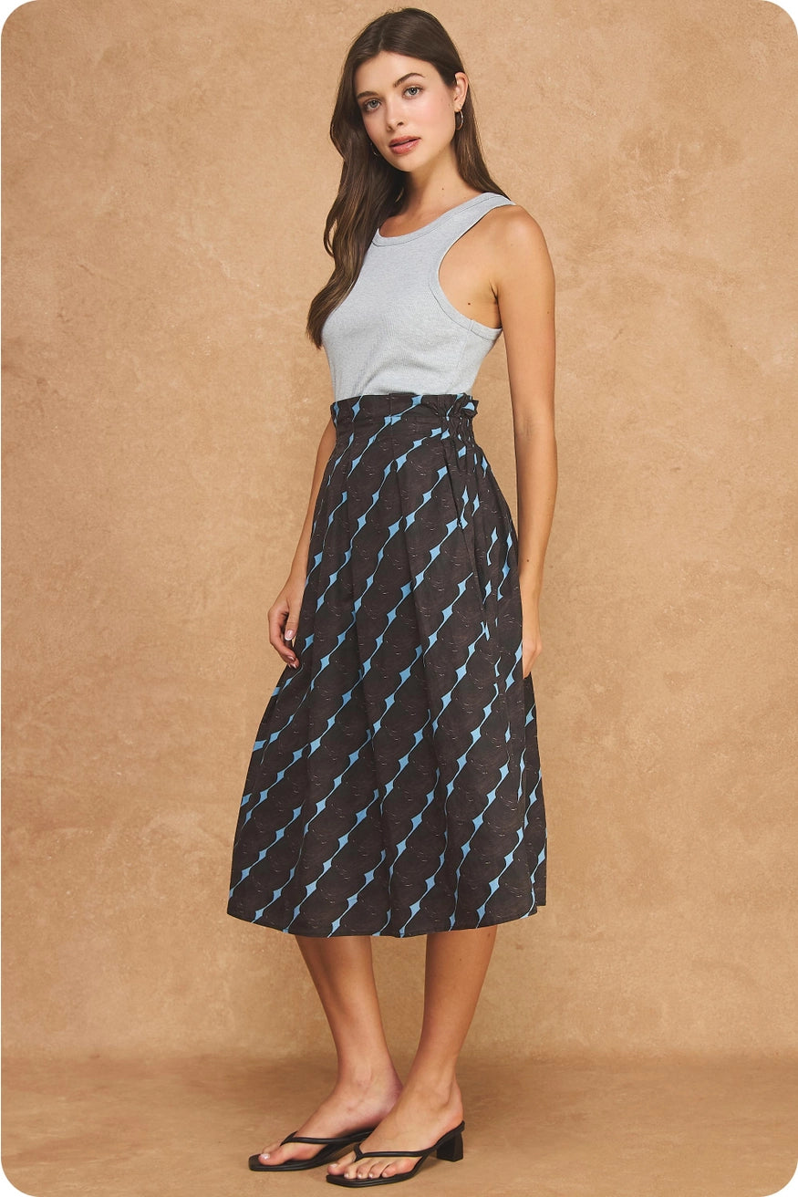 Mixed Media Midi Dress - Grey/Brown/Blue