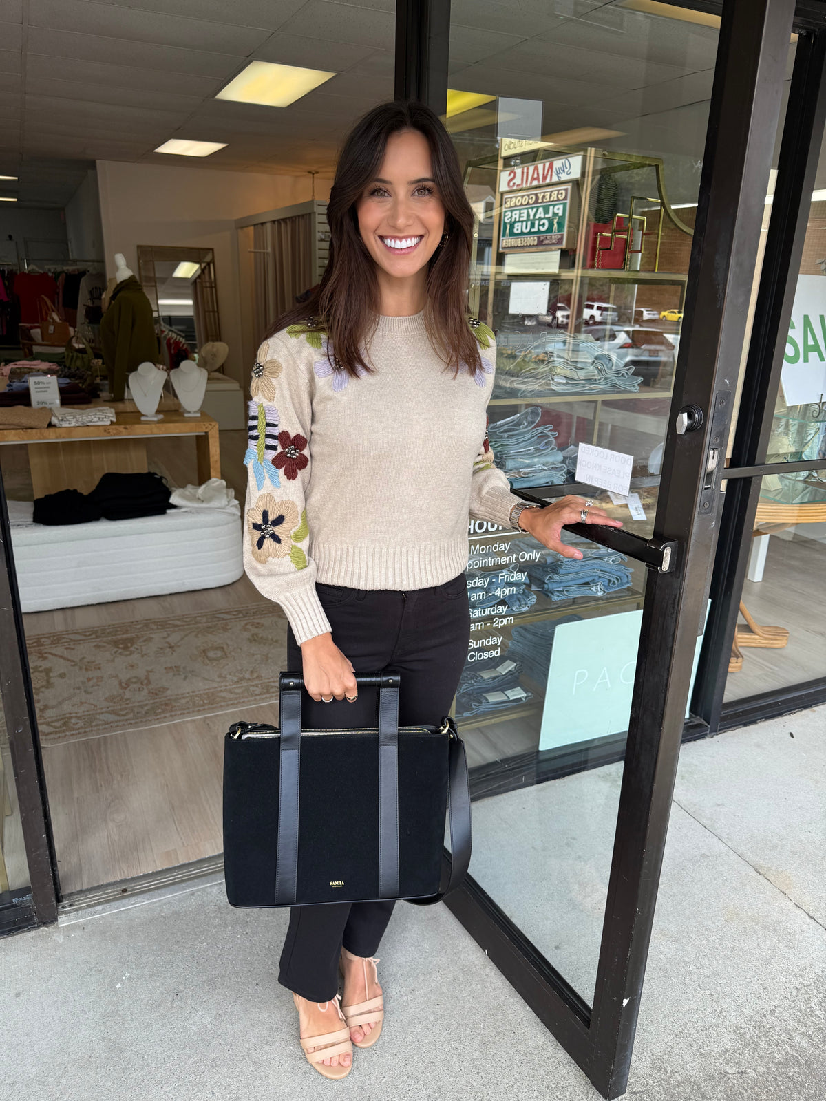 Tan Sweater w/Floral Embroidery