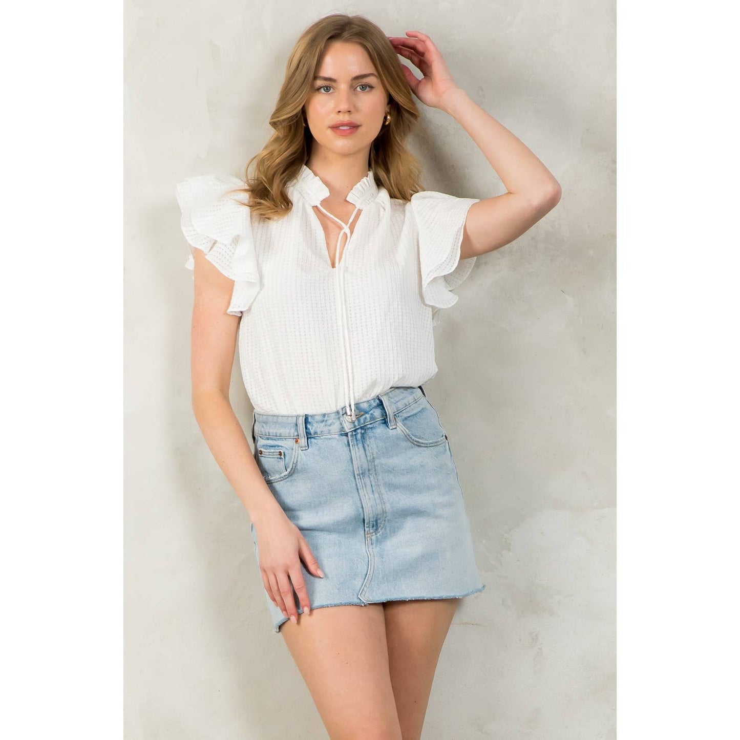 Flutter Sleeve Gingham Top