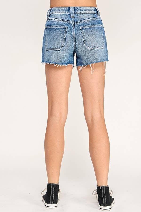 High Rise Patch Pocket Denim Shorts