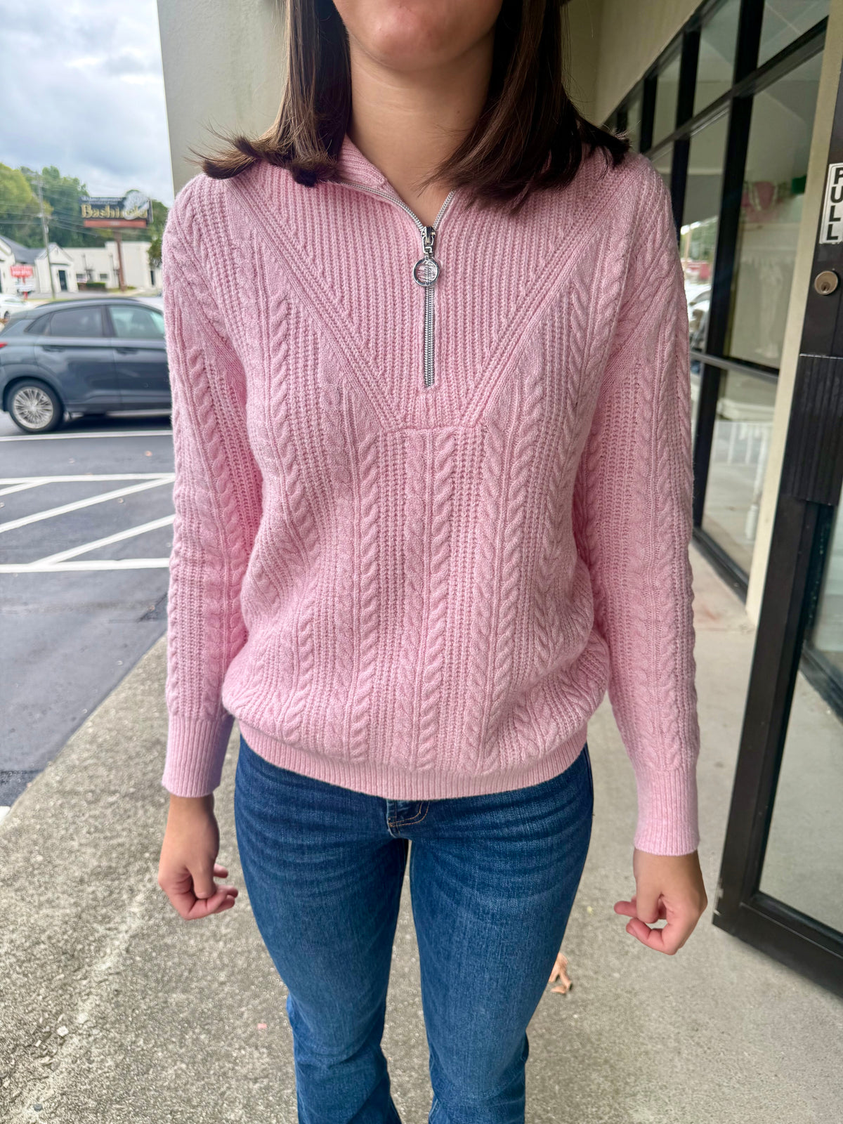 Pink Knit Quarter Zip