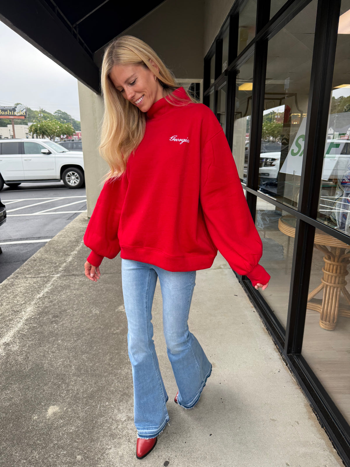 Red Cursive Georgia Mock Neck Sweatshirt