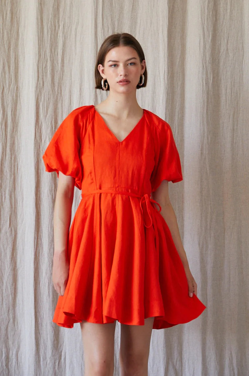 Sonnet Flared Mini Dress - Fire Orange