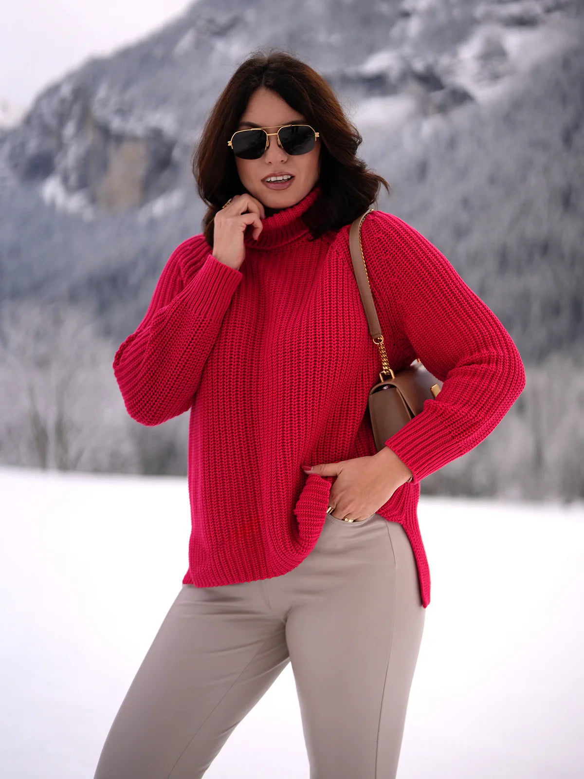 Stella Turtleneck Pullover - Cherry Red