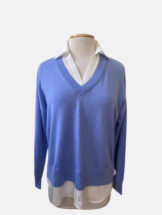 V Neck Layer Sweater - Iris