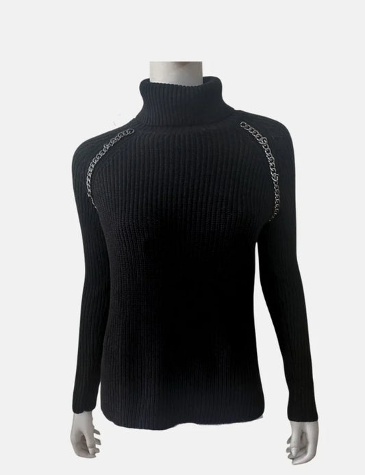 Black Turtleneck w/Gunmetal Chain