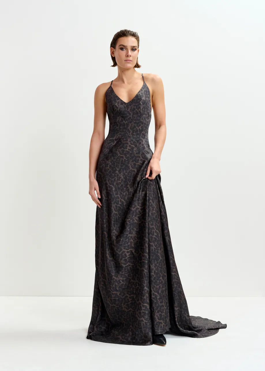 Idont Fitted Maxi Slip - Brown/Black Leopard