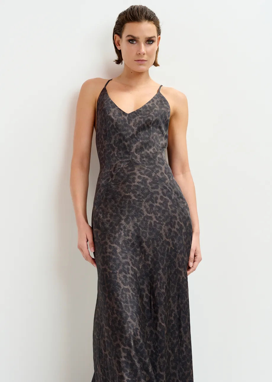 Idont Fitted Maxi Slip - Brown/Black Leopard