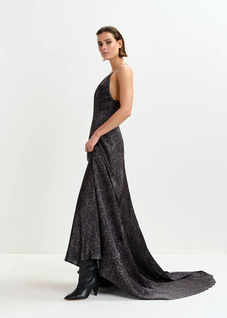 Idont Fitted Maxi Slip - Brown/Black Leopard