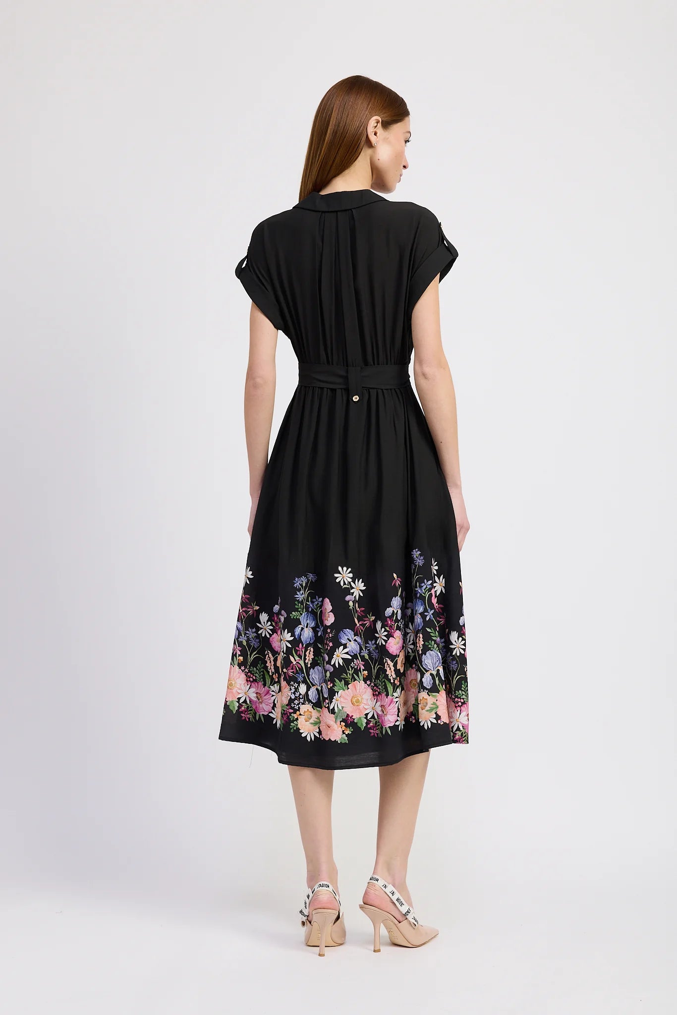 Nannette Midi Shirt Dress - Black Floral