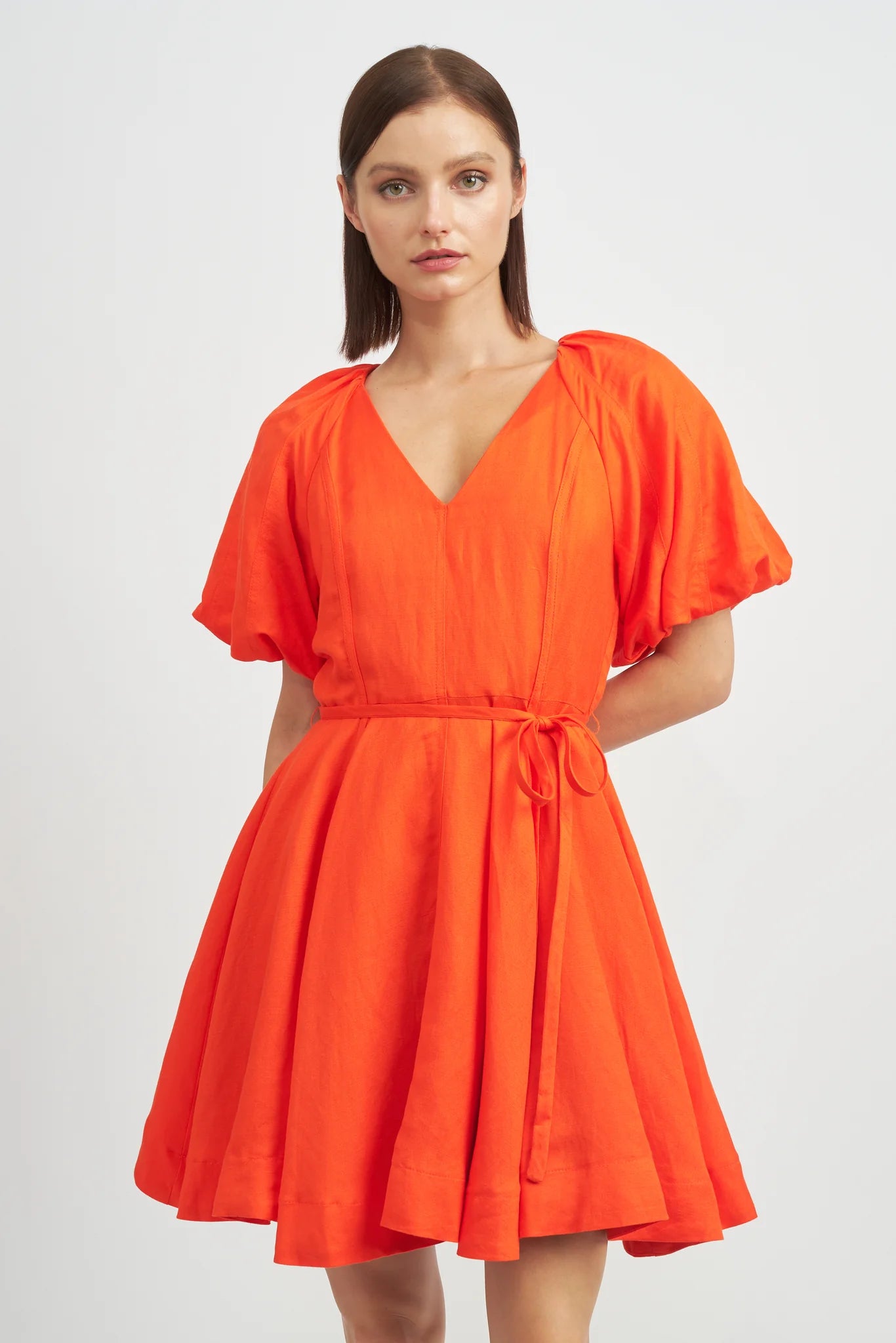 Sonnet Flared Mini Dress - Fire Orange