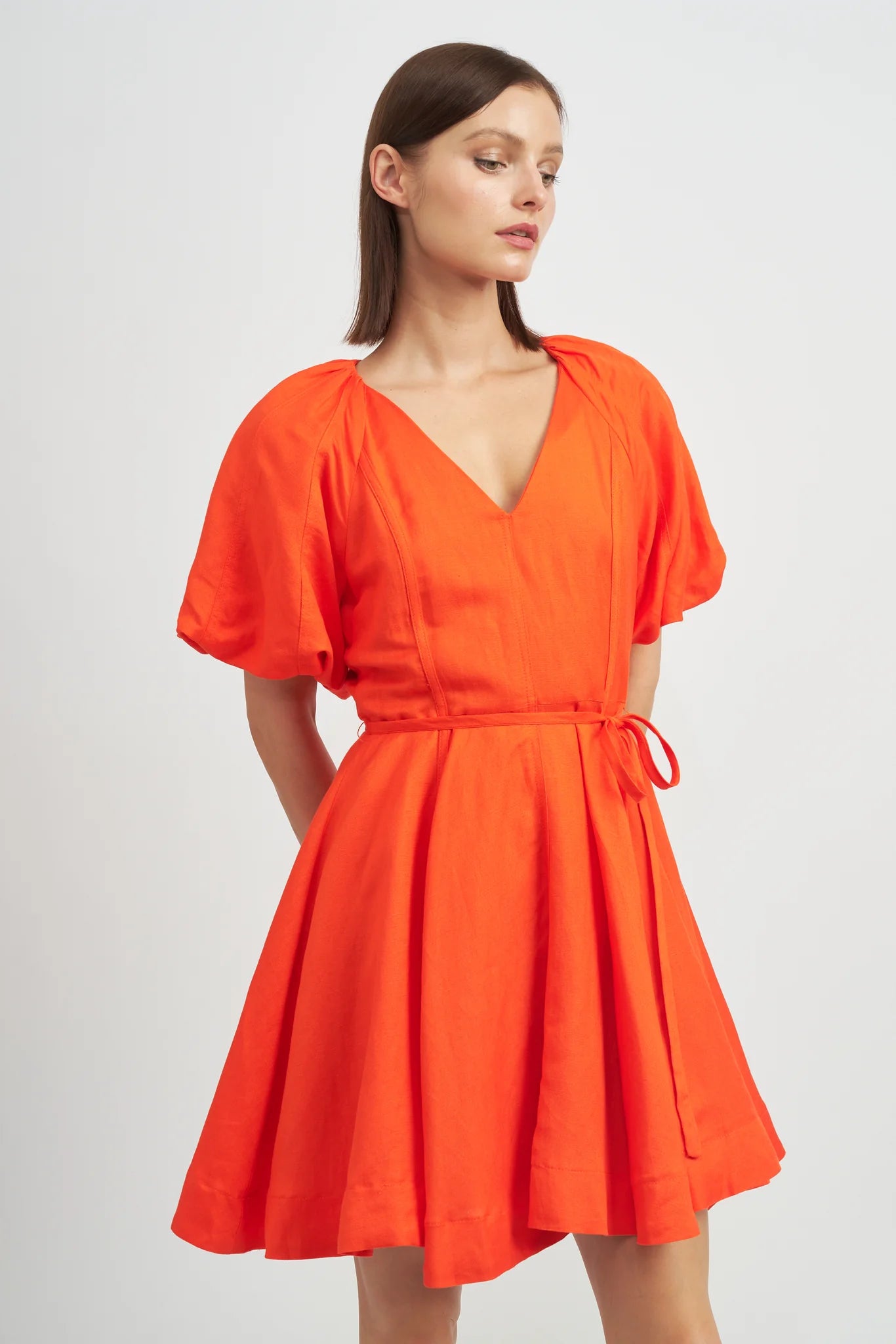 Sonnet Flared Mini Dress - Fire Orange