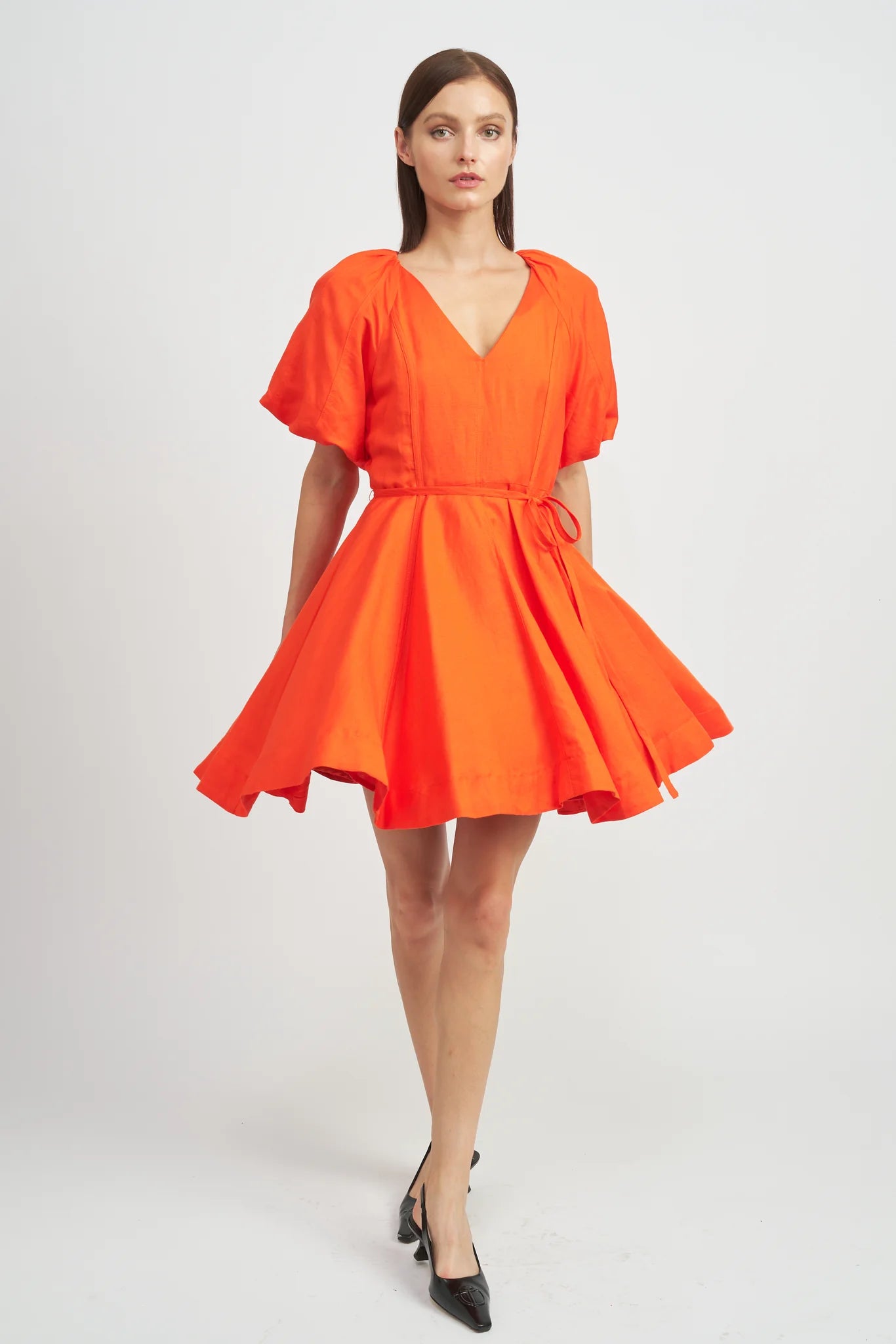 Sonnet Flared Mini Dress - Fire Orange