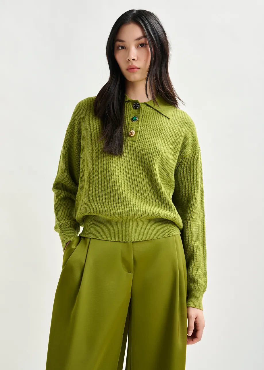 Imetal Jewel Button Polo - Brat Olive