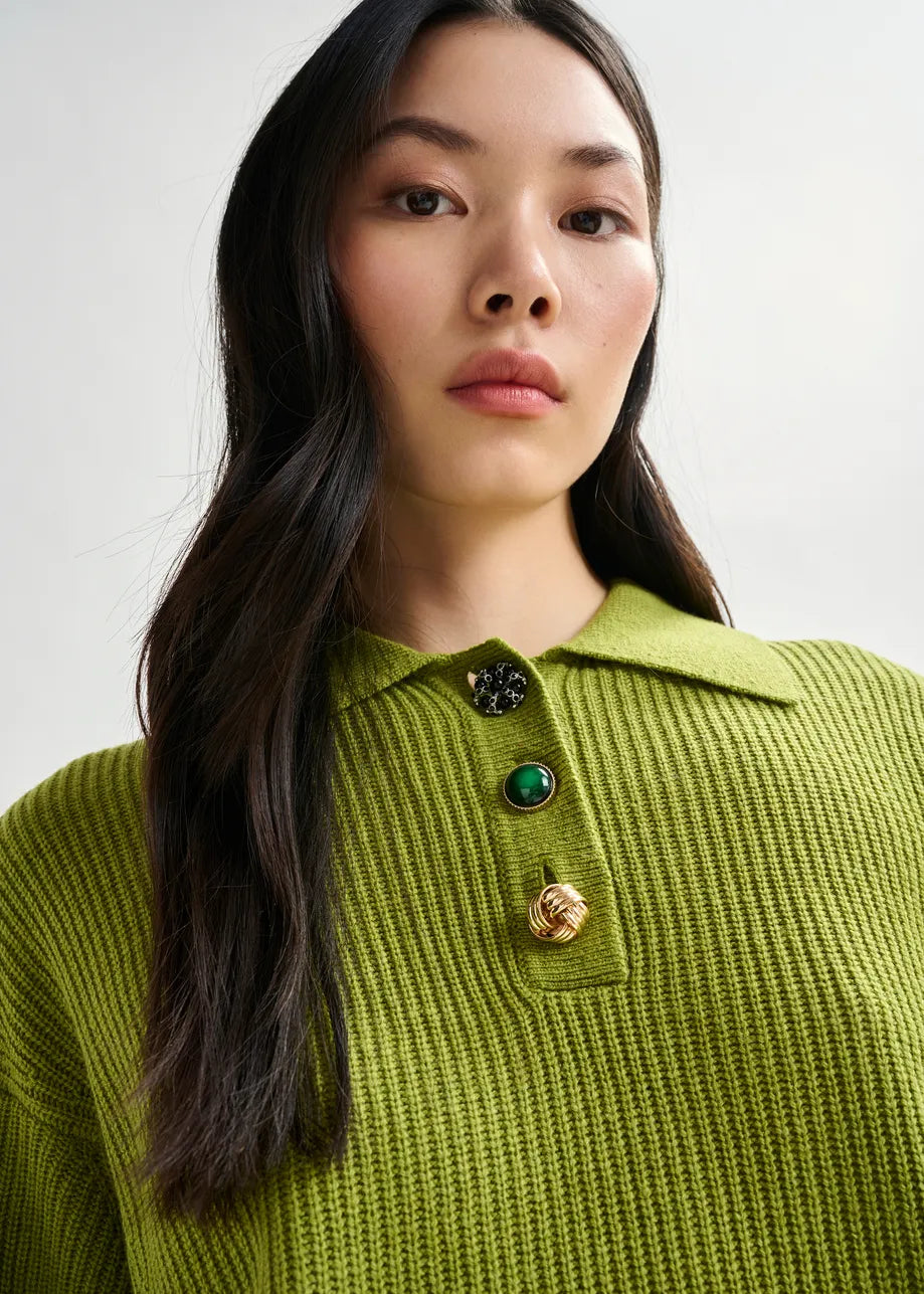 Imetal Jewel Button Polo - Brat Olive