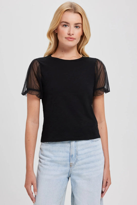 Puff Slv Tee/Tulle - Black