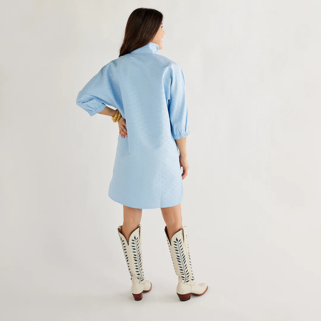 Betsy Collar Jacquard Dress - Powder Blue