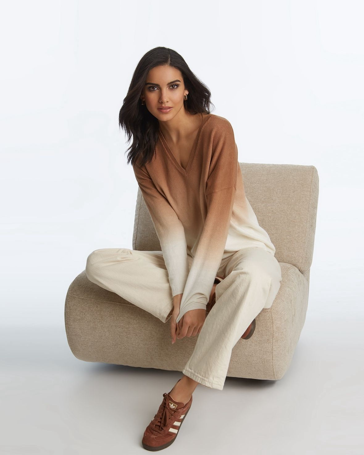 Latte Ombre V Neck Sweater