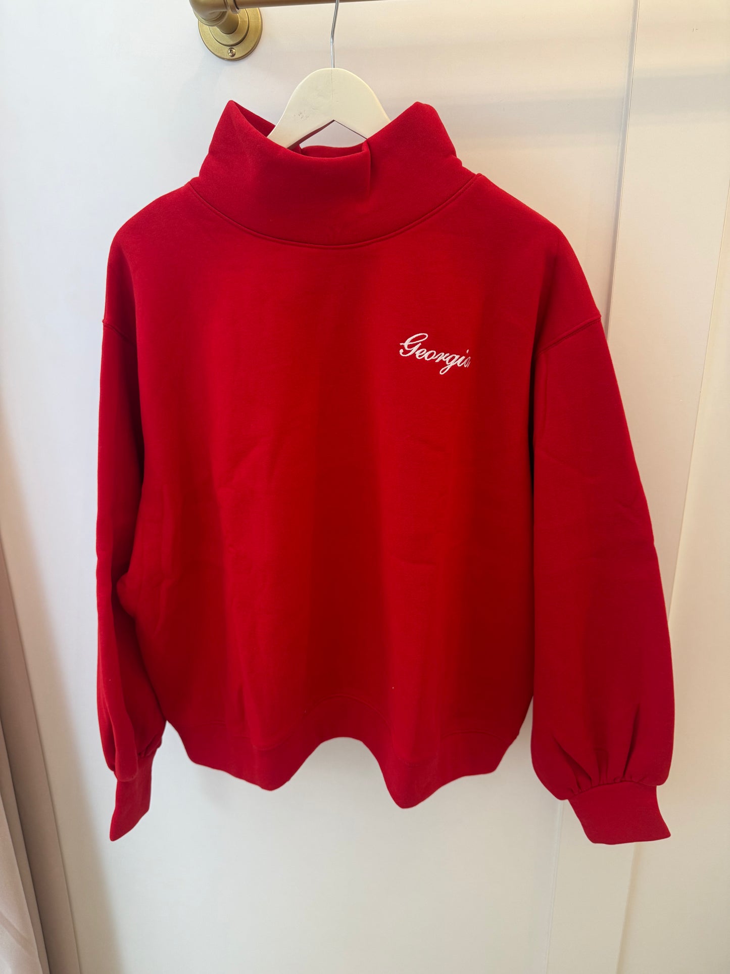 Red Cursive Georgia Mock Neck Sweatshirt