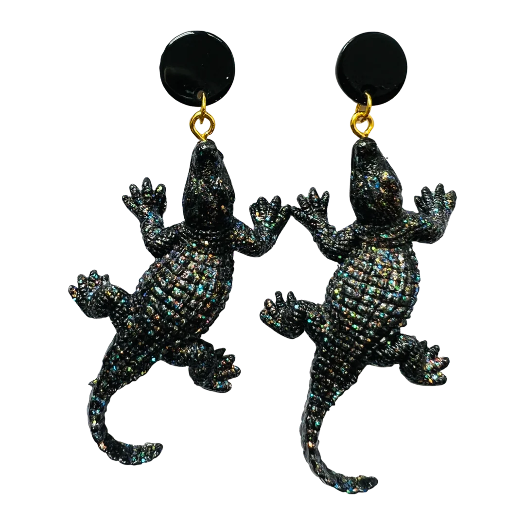 Black Shimmer/Black Alligator Earrings