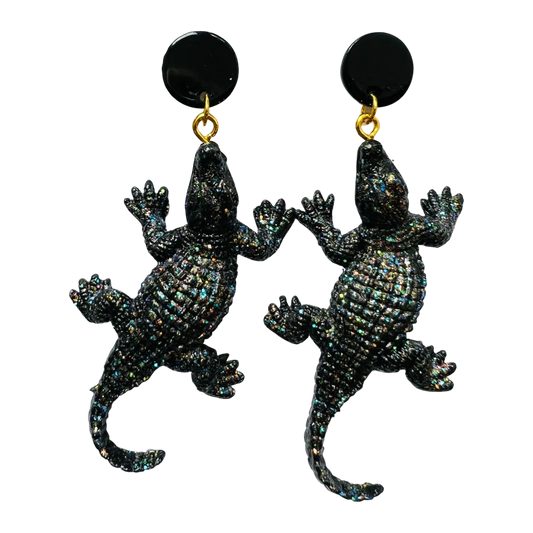 Black Shimmer/Black Alligator Earrings