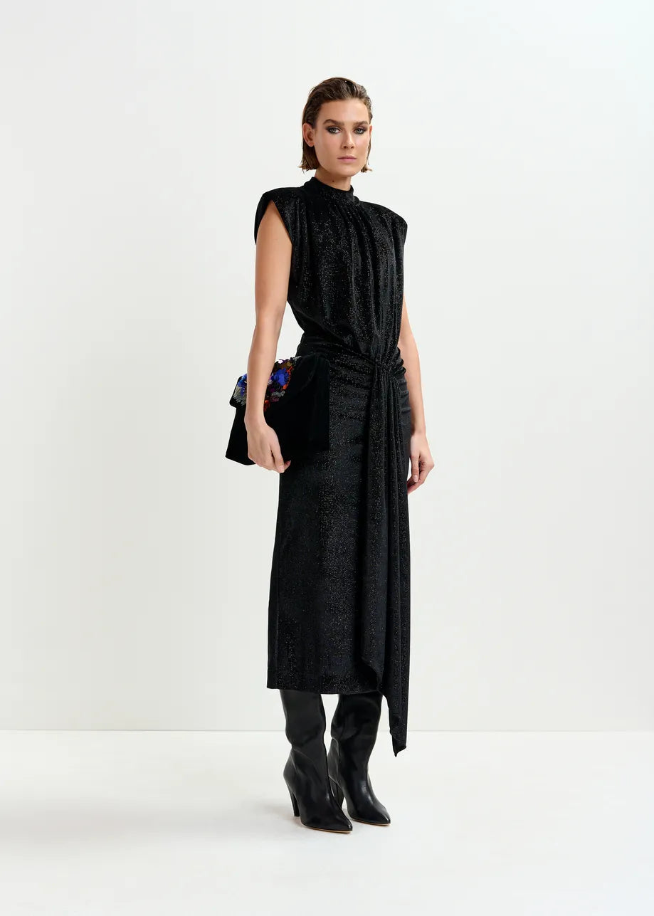 Inche Velvet Jersey Dress - Black Shimmer