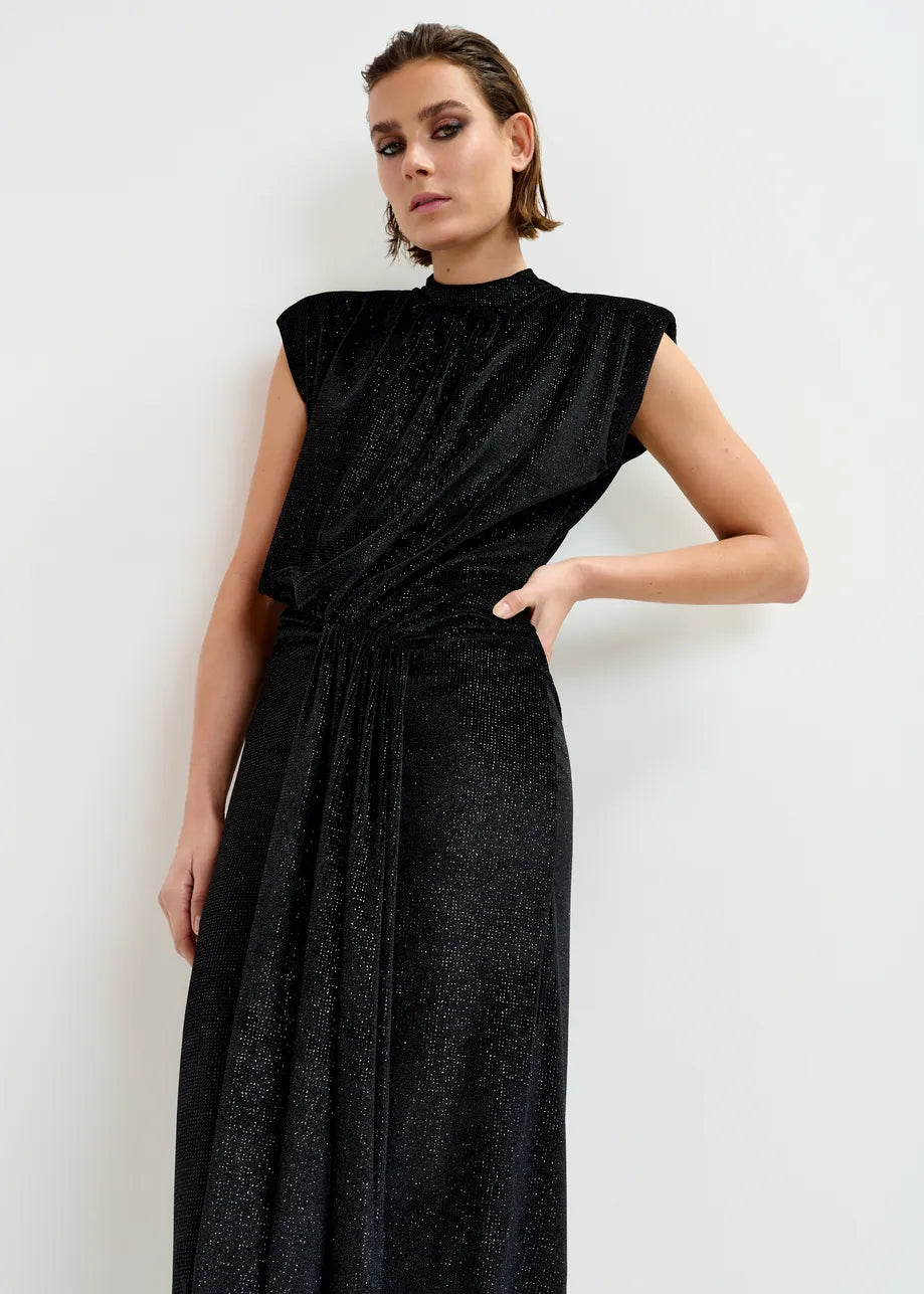Inche Velvet Jersey Dress - Black Shimmer