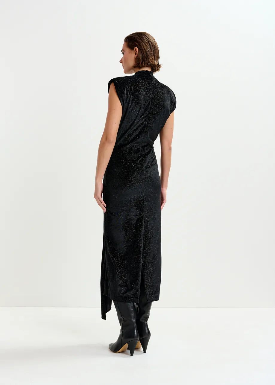 Inche Velvet Jersey Dress - Black Shimmer