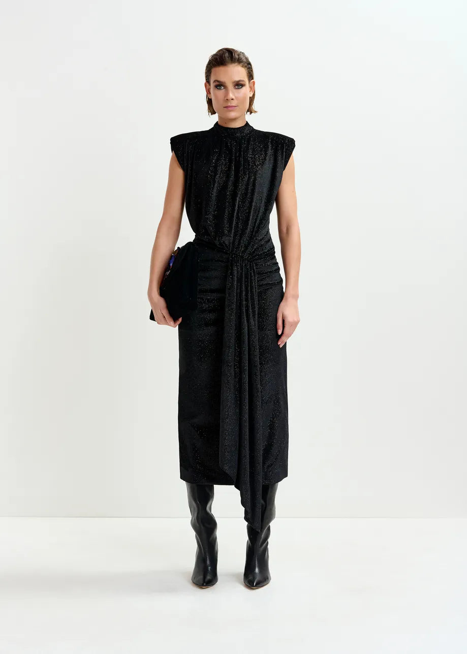 Inche Velvet Jersey Dress - Black Shimmer