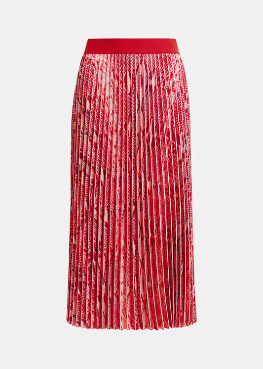 Indira Pleated Midi Skirt - Red Combo