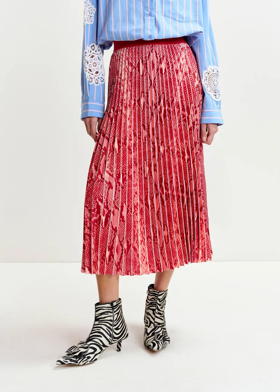 Indira Pleated Midi Skirt - Red Combo
