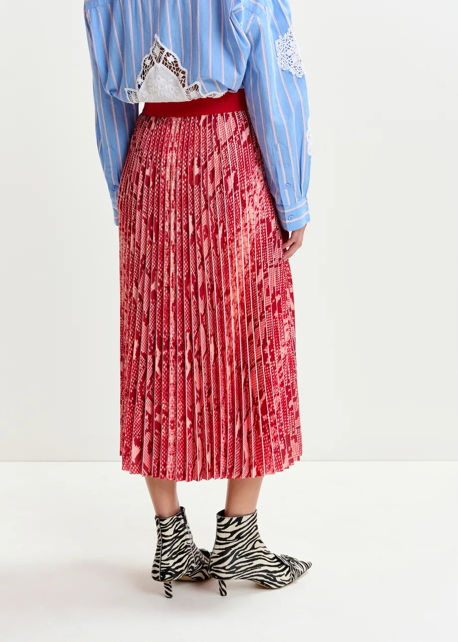 Indira Pleated Midi Skirt - Red Combo