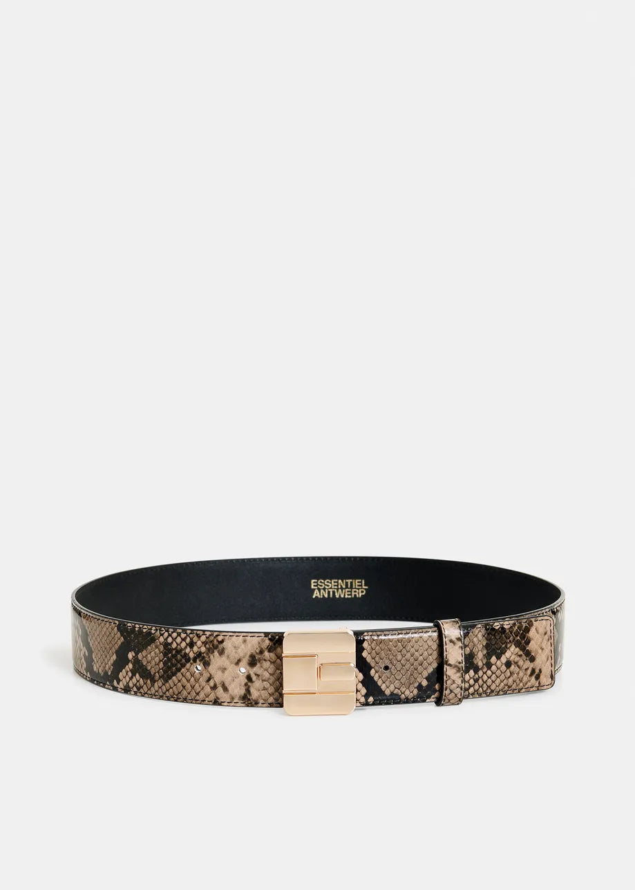 Isnake Print Leather Logo Belt - Sand Beige