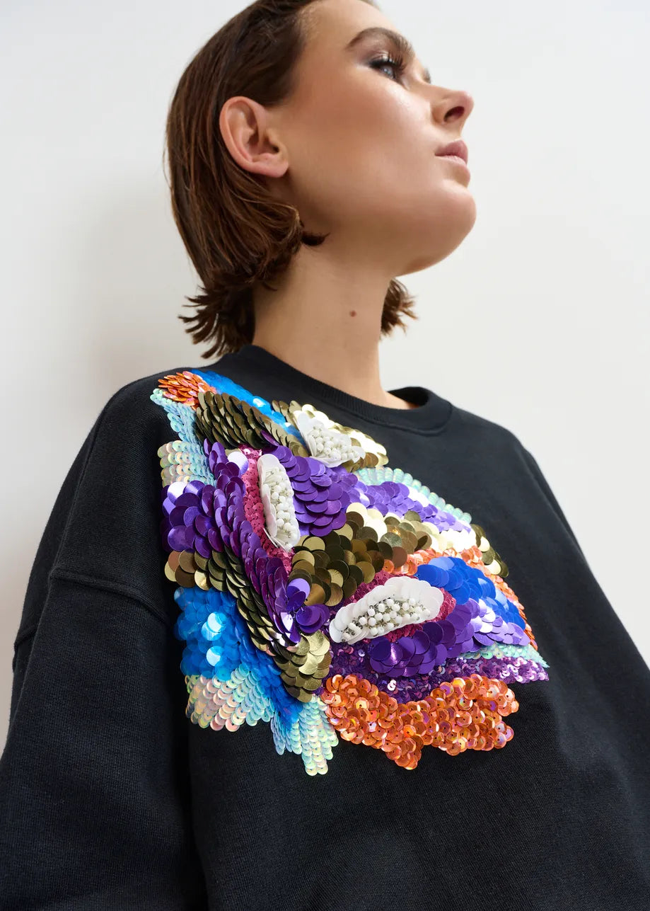 Ivening Embroidered Sweatshirt - Black